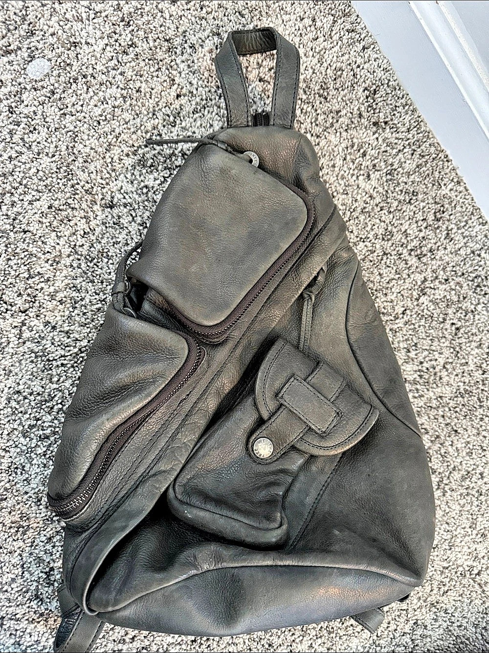 We The Free Leather Backpack in charcoal